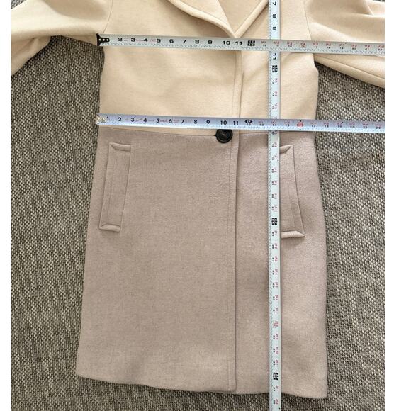 REISS Vale Color Block Wool Blend Cream Taupe Longline Coat 4 Light Academia - Picture 10 of 11
